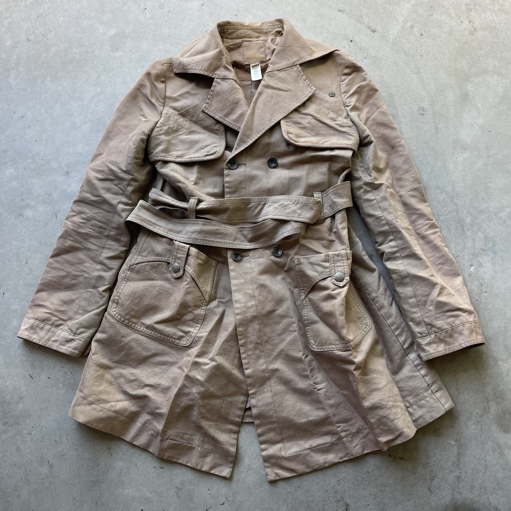 Vintage Diesel Belted Trench Coat Beige Women's Size S Utility Field Military